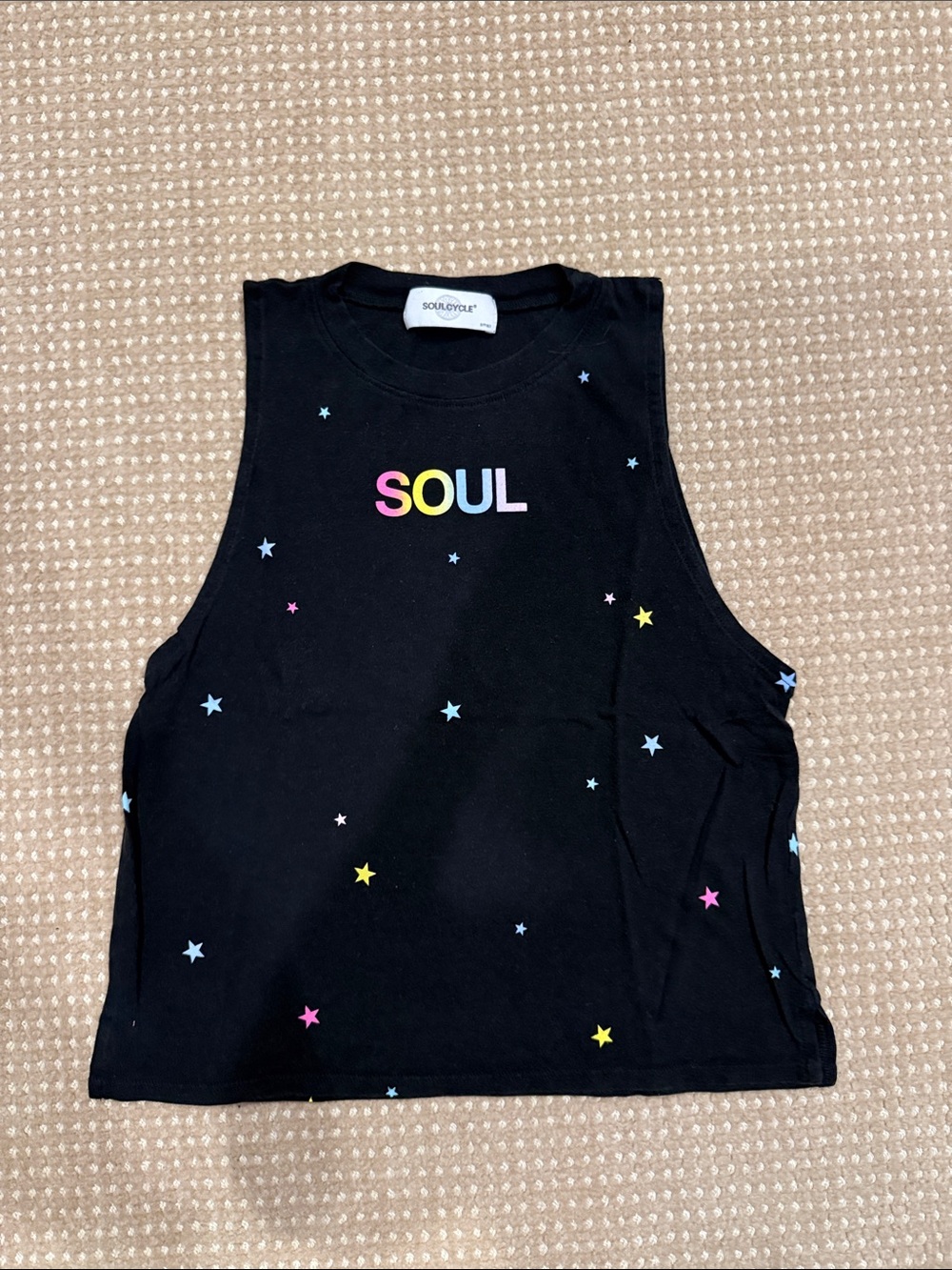soulcycle Black Crop Tank with Multicolor 'SOUL' Logo and Star Print